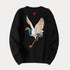 Crane embroidery hoodies Sukajan oversized sweatshirt with O-neck collar and full sleeves.